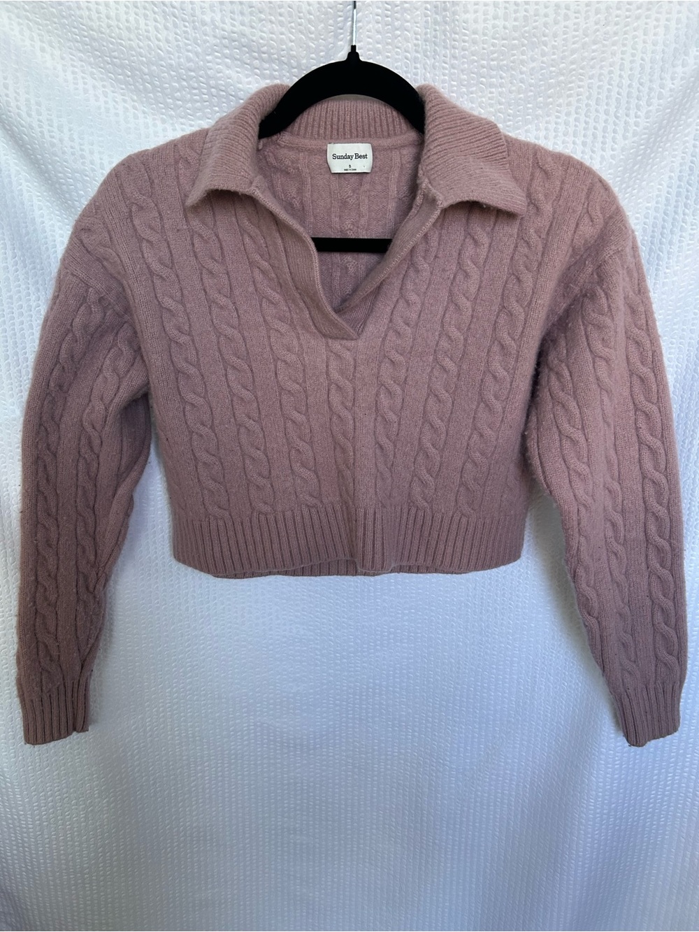 Sunday Best Aritzia Mauve Pink Cable-Knit V-Neck Collared Sweater Size Small